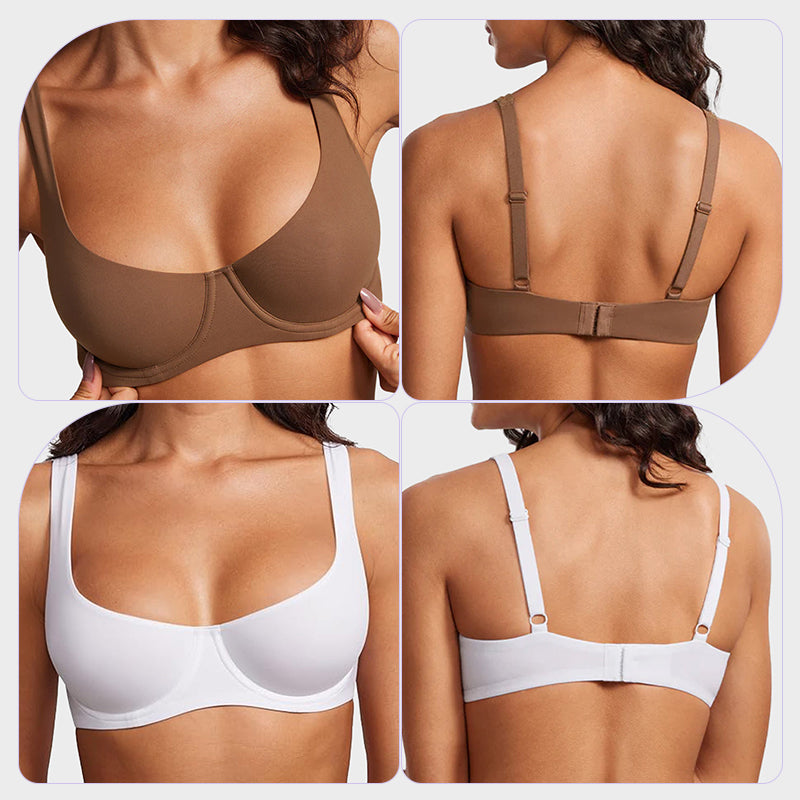 Pack of 3 Underwire Support Seamless Unlined Balconette Bra