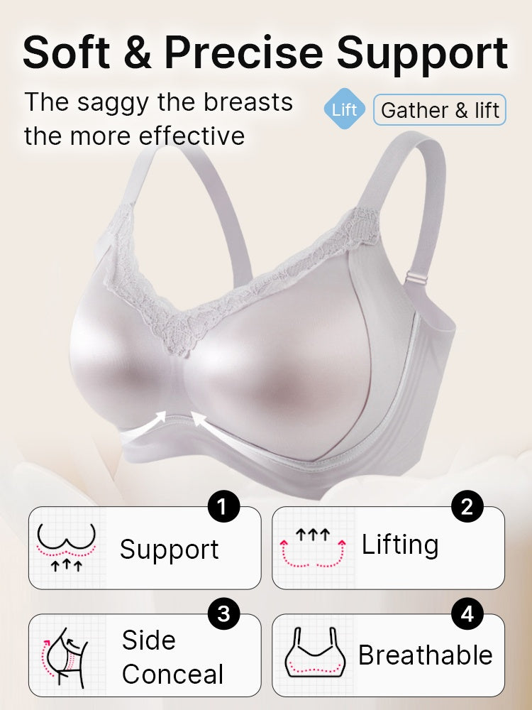 PACK OF 3: VEIMIA Delicate Lace Bra Anti-sagging Lift & Wireless Soft Support With Airy Pads, Silky Satin For Gentle Comfort